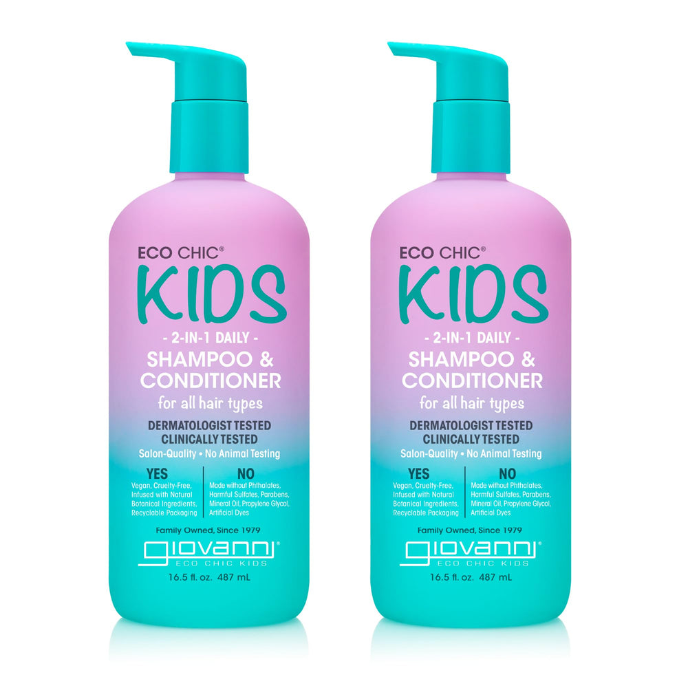 Bouteille GIOVANNI Eco Chic Enfants 2-en-1, soin doux pour cheveux d'enfant.
