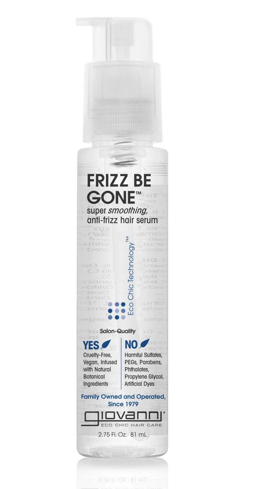 GIOVANNI ECO CHIC Frizz Be Gone – bouteille de sérum anti-frisottis et protection de la couleur.
