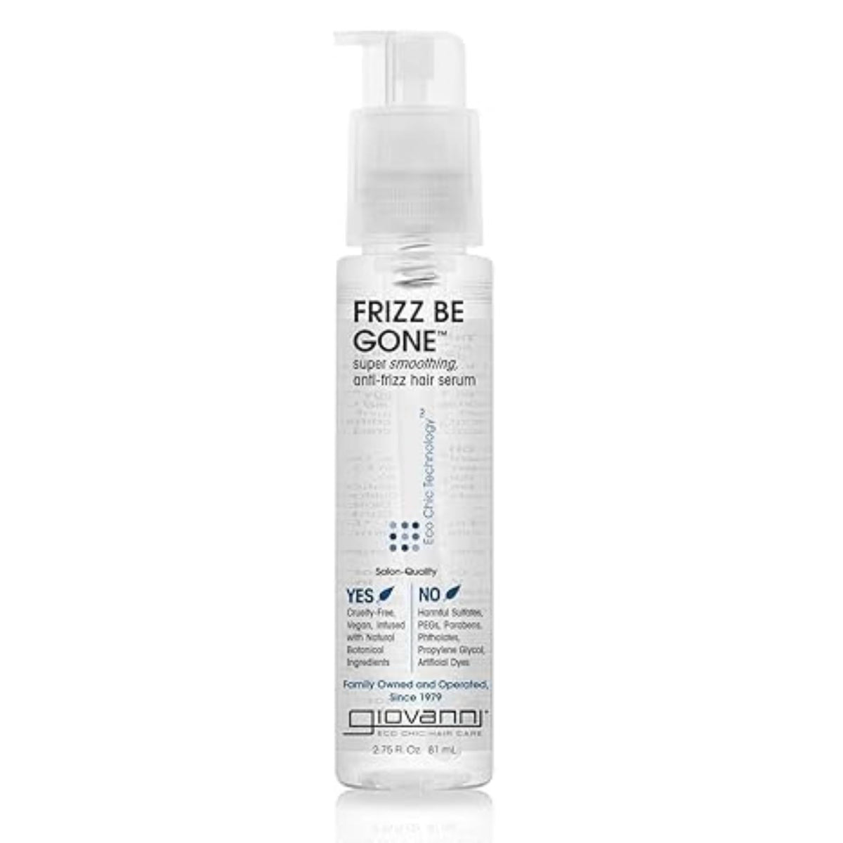 Giovanni Frizz Be Gone, flacon: contrôle des frisottis et brillance durable.