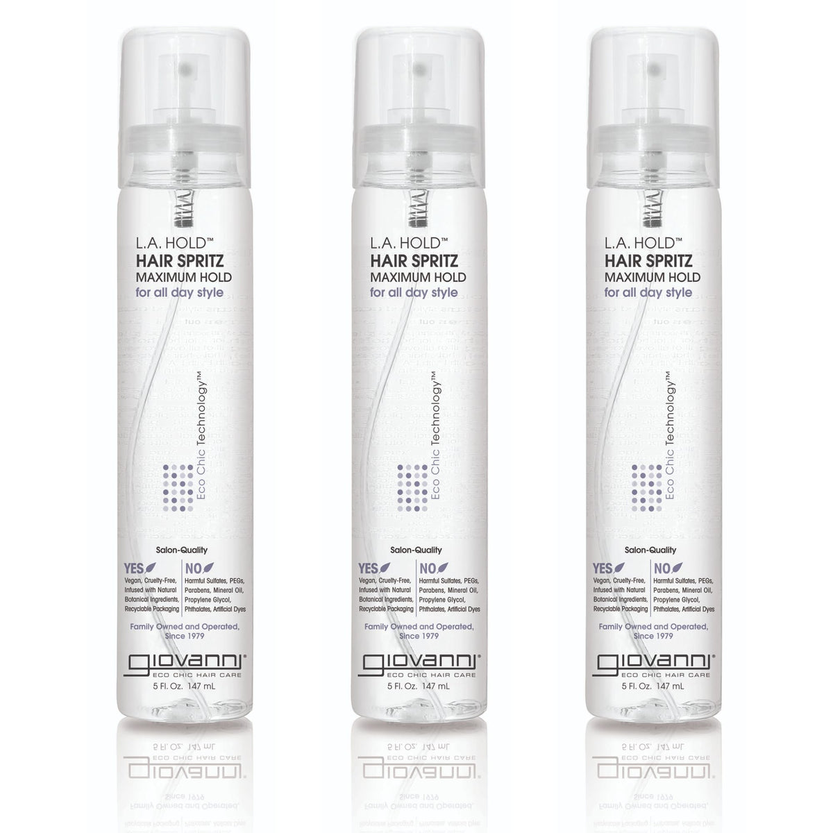 GIOVANNI L.A. Hold Hair Spritz sur bouteille-pompe, maintien précis et contrôle du style.