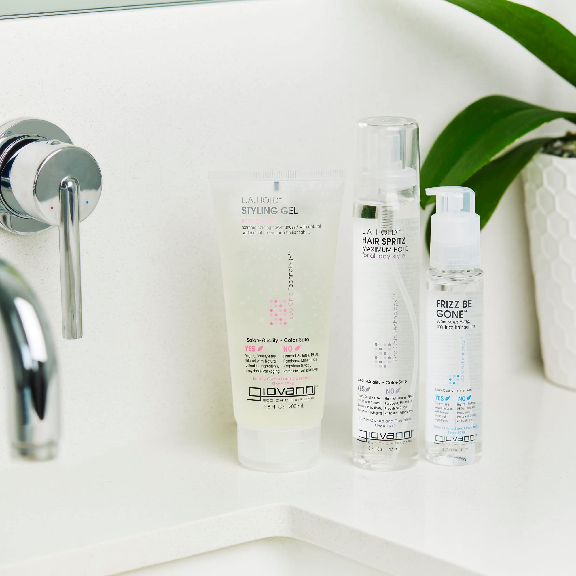 GIOVANNI L.A. Hold Hair Spritz sans sulfates, protège la couleur.