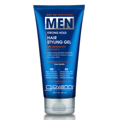 Gel coiffant Giovanni pour hommes, bouteille avec parfum cèdre et eucalyptus pour un style durable.