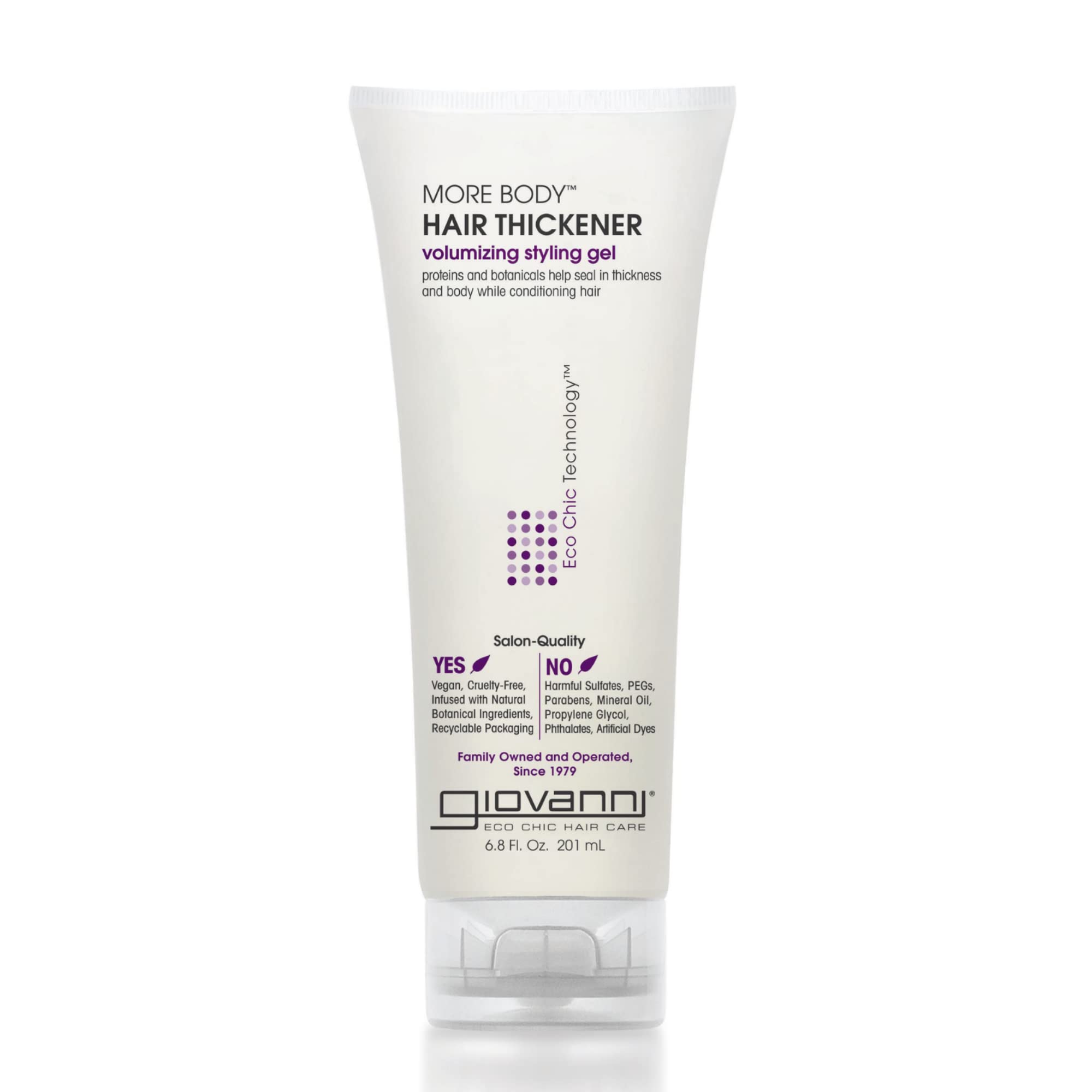 GIOVANNI More Body Hair Thickener, bouteille avec pompe, apporte volume et brillance.