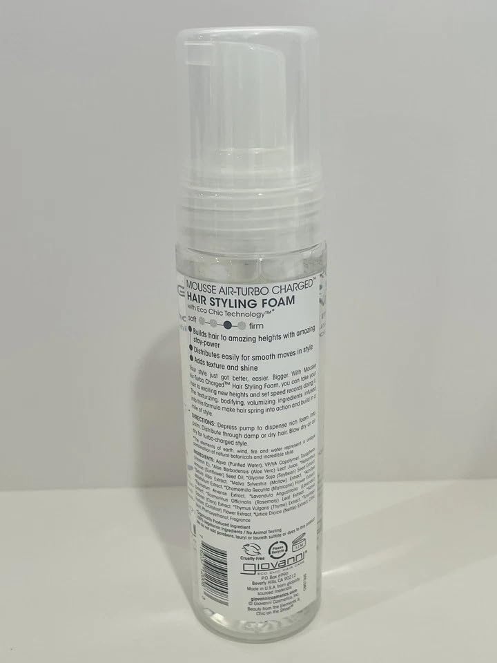 Giovanni Mousse Air Turbo, texture légère pour cheveux souples et faciles à coiffer.