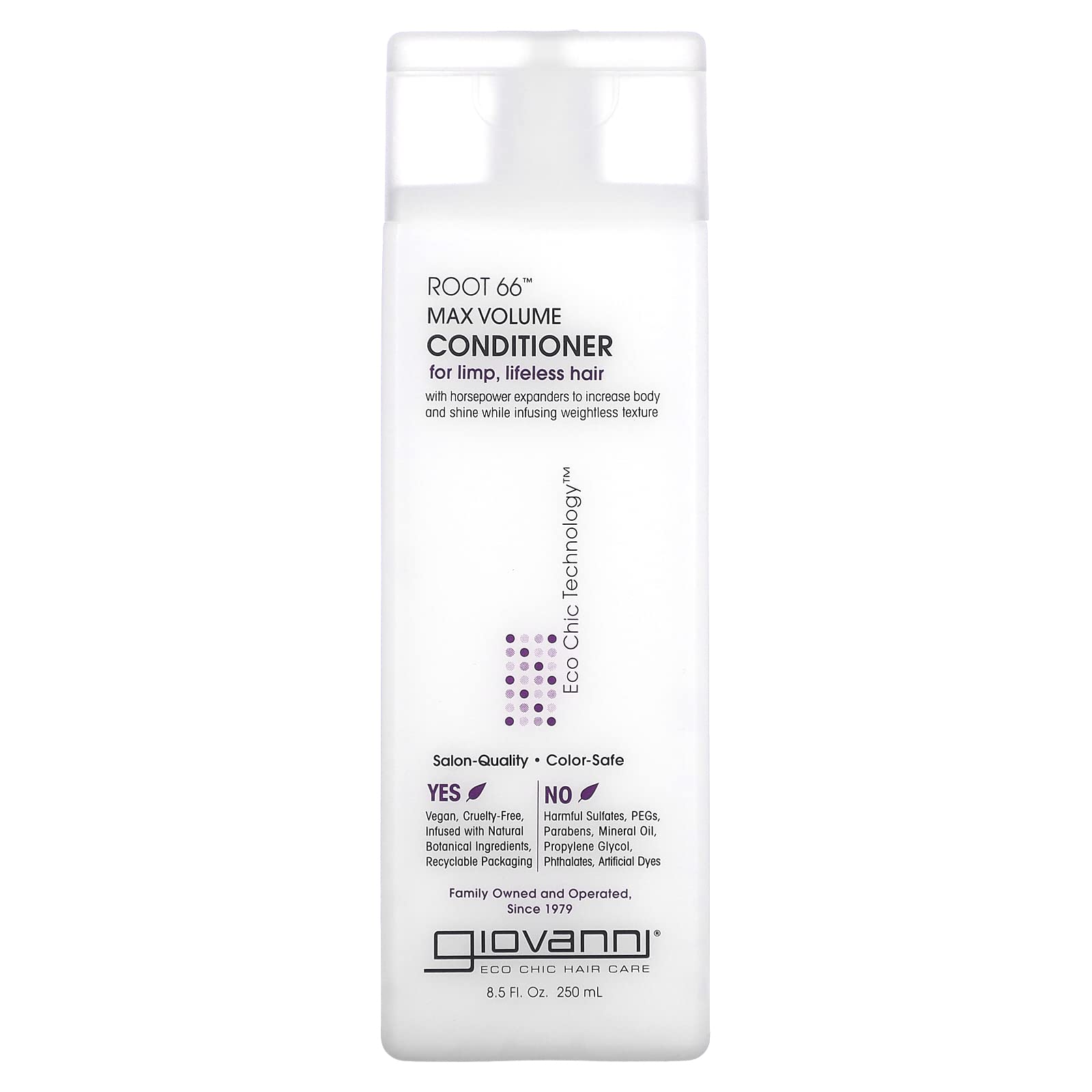 Giovanni Root 66 Max Volume Conditioner bottle promotes root lift and hydration.