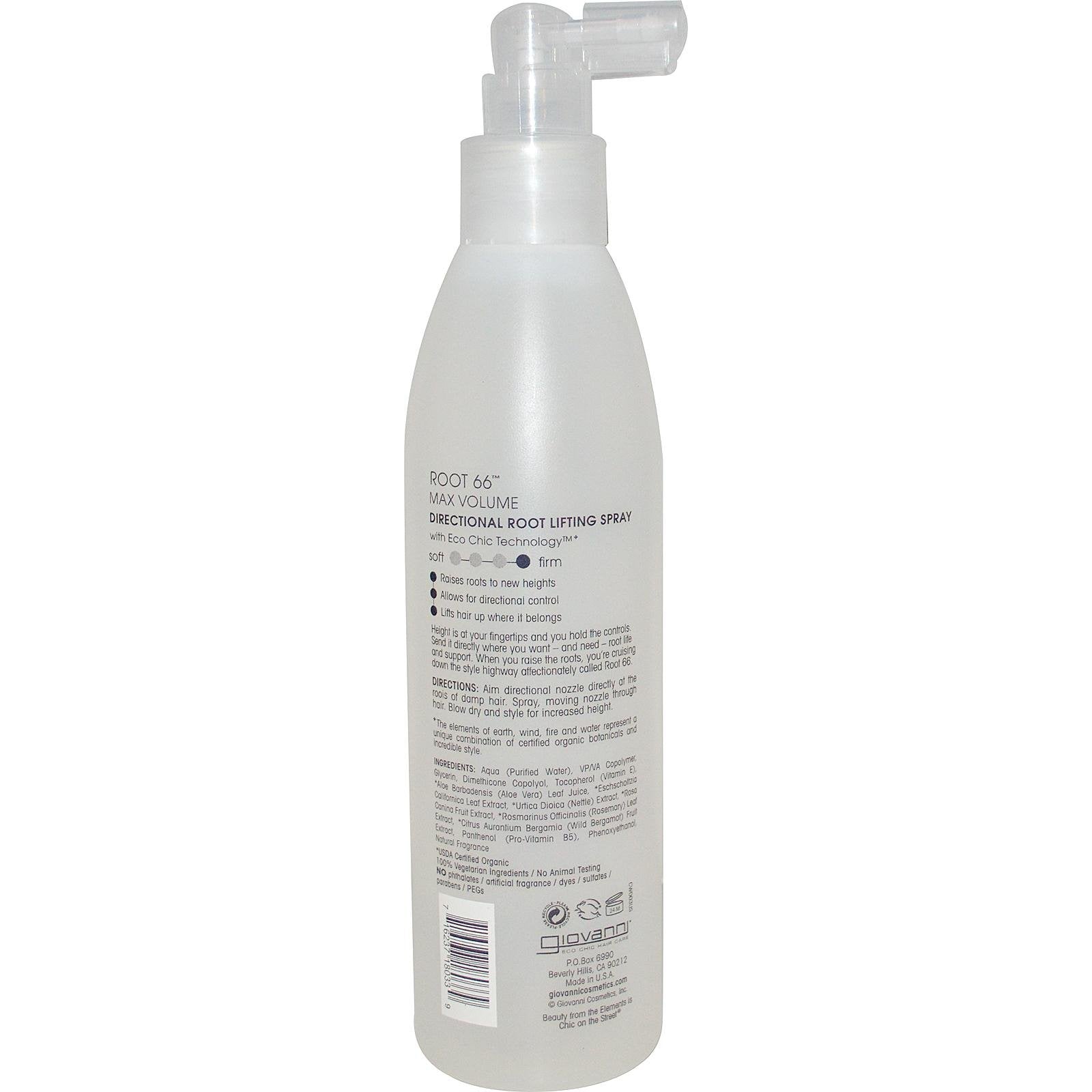 Giovanni Root 66 Lifting Spray – application en cours, définition et tenue légère des cheveux.