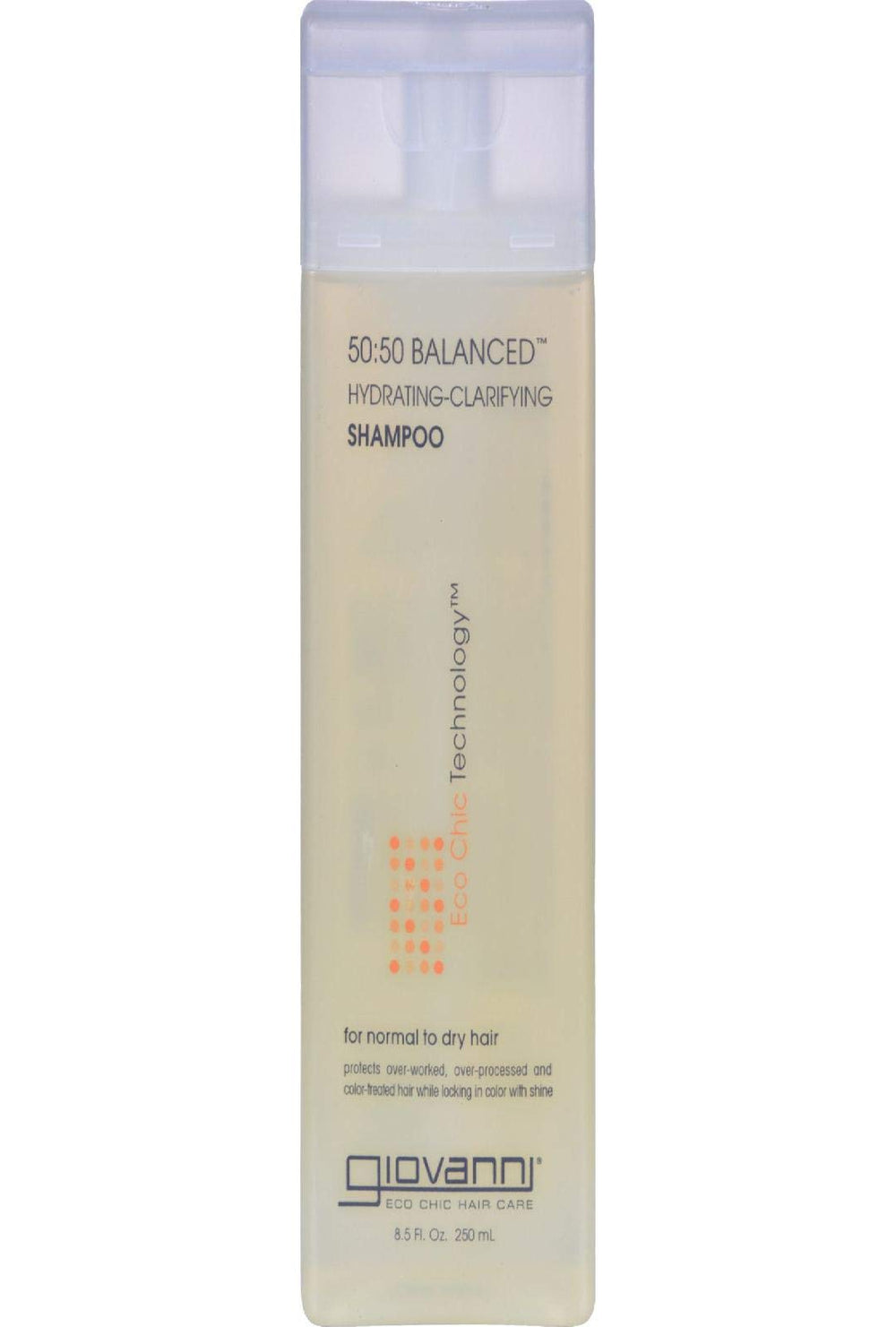 Bouteille Shampoing Bio 50/50 de Giovanni, équilibre cuir chevelu et cheveux.