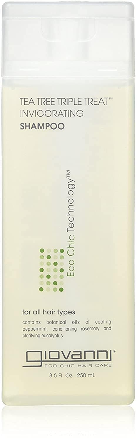 Shampooing GIOVANNI Tea Tree Triple Treat en bouteille, revitalisant pour cuir chevelu.
