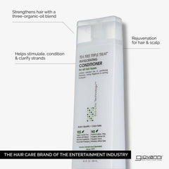 GIOVANNI Tea Tree Triple Treat Conditioner, menthe-eucalyptus, procure une sensation rafraîchissante et revitalise le cuir chevelu.