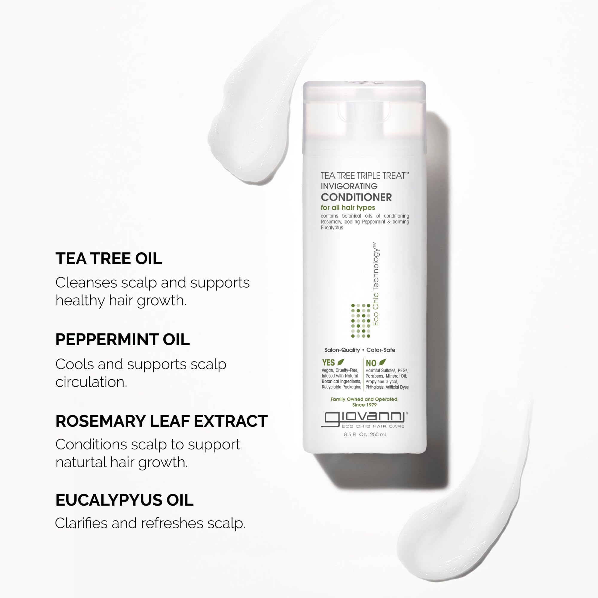 GIOVANNI Tea Tree Triple Treat Conditioner, romarin-huile, nourrit les cheveux et apporte souplesse.