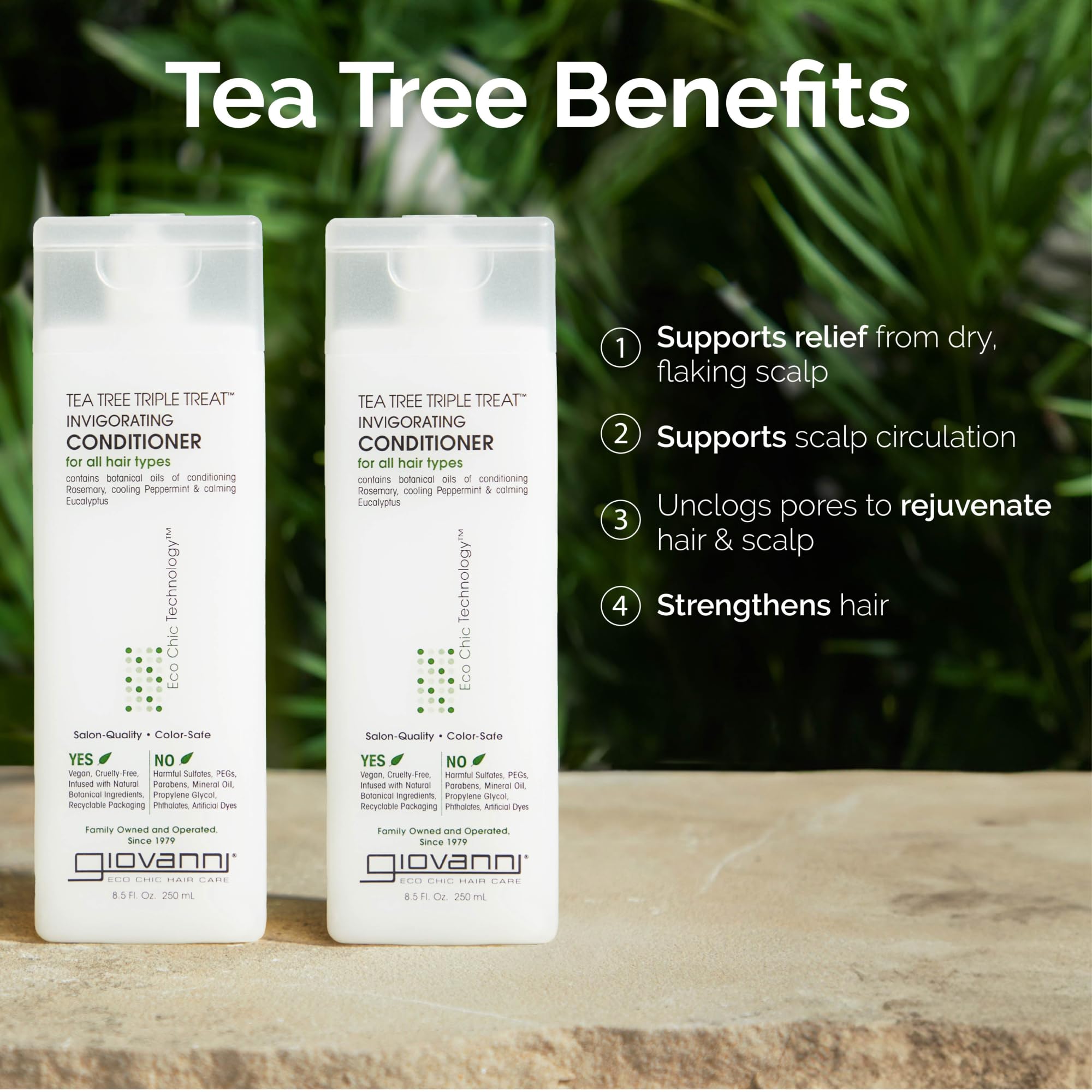 GIOVANNI Tea Tree Triple Treat Conditioner, vegan certifié, sans cruauté et ingrédients botaniques.