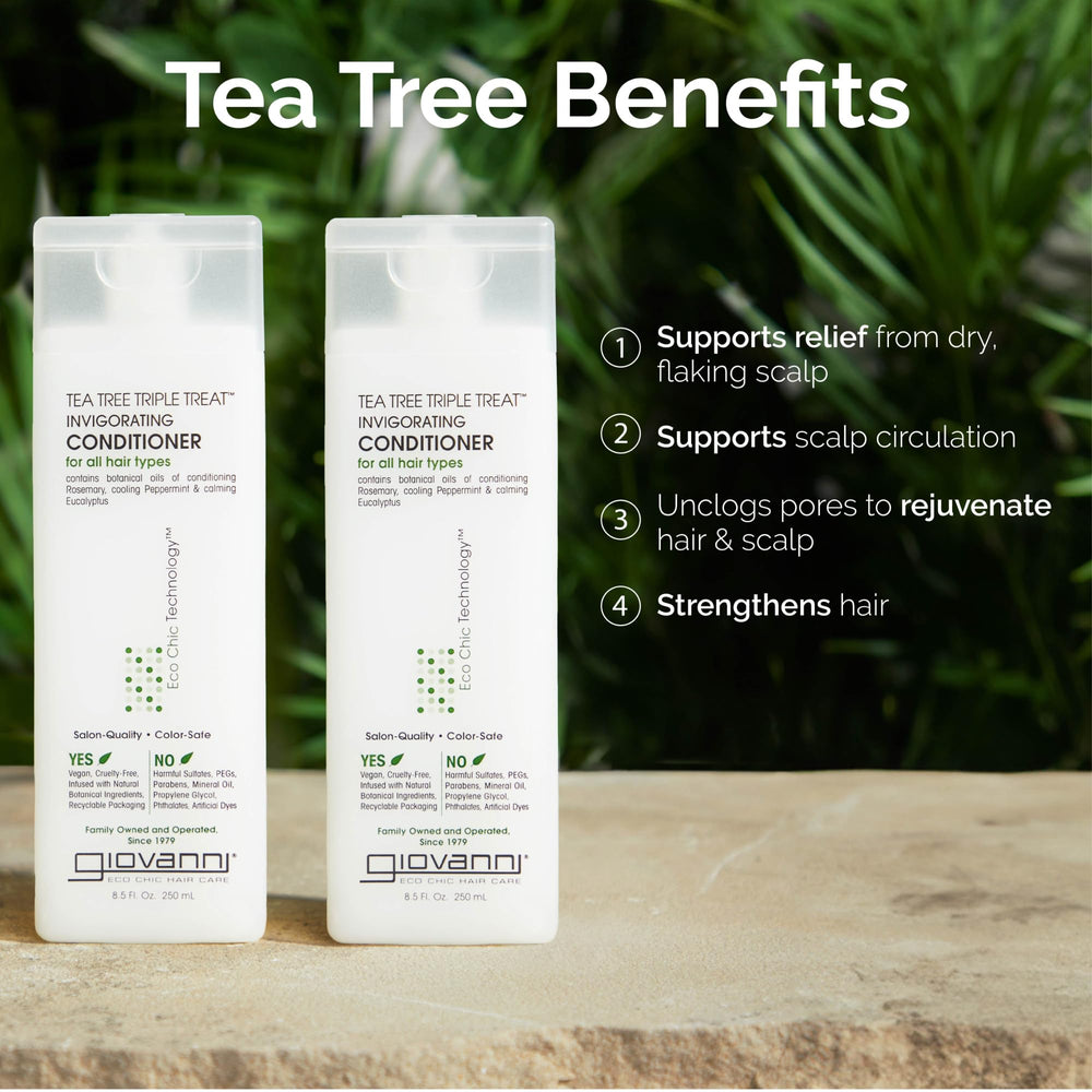 GIOVANNI Tea Tree Triple Treat Conditioner, vegan certifié, sans cruauté et ingrédients botaniques.