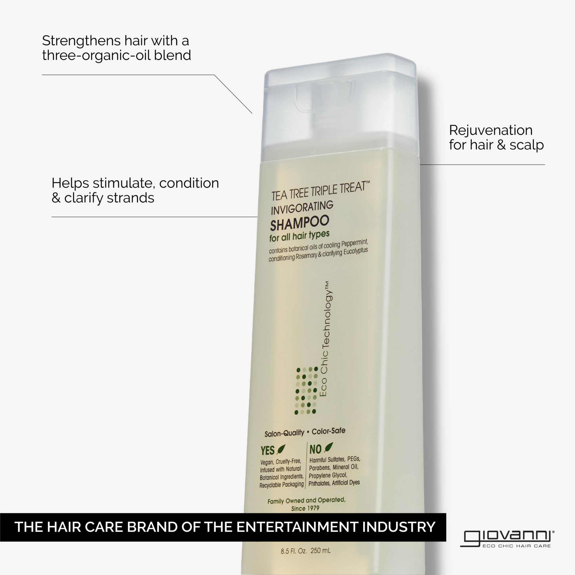 GIOVANNI Tea Tree Triple Treat mousse menthe fraîche rafraîchit cuir chevelu et cheveux.
