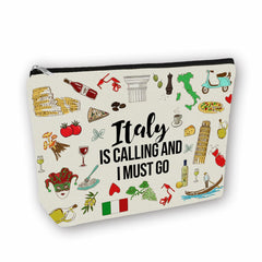 Sac maquillage Girlly Italie imprimé double-face, idéal pour les voyages et le quotidien.