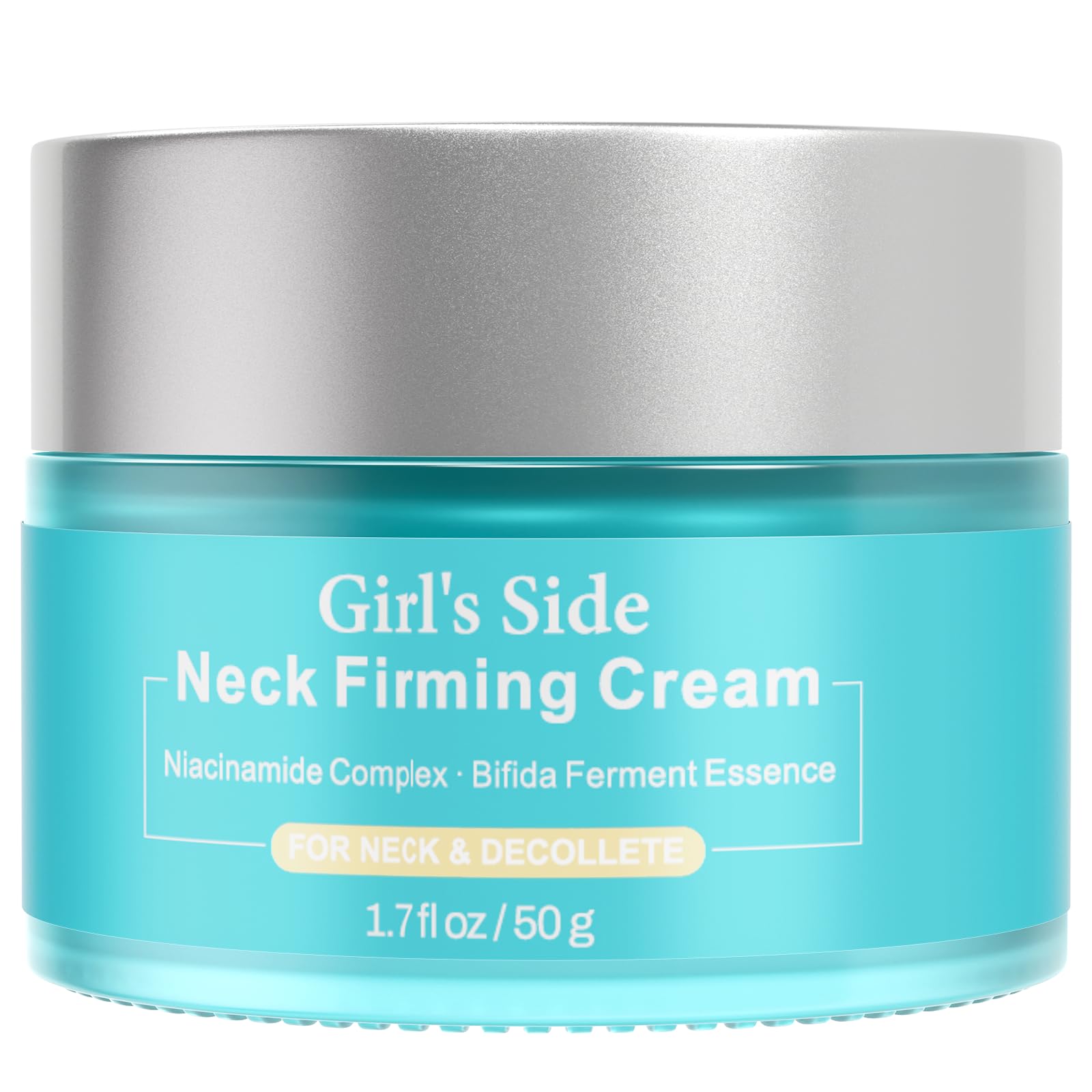 Girl's side bouteille de crème raffermissante pour le cou, hydratation durable.