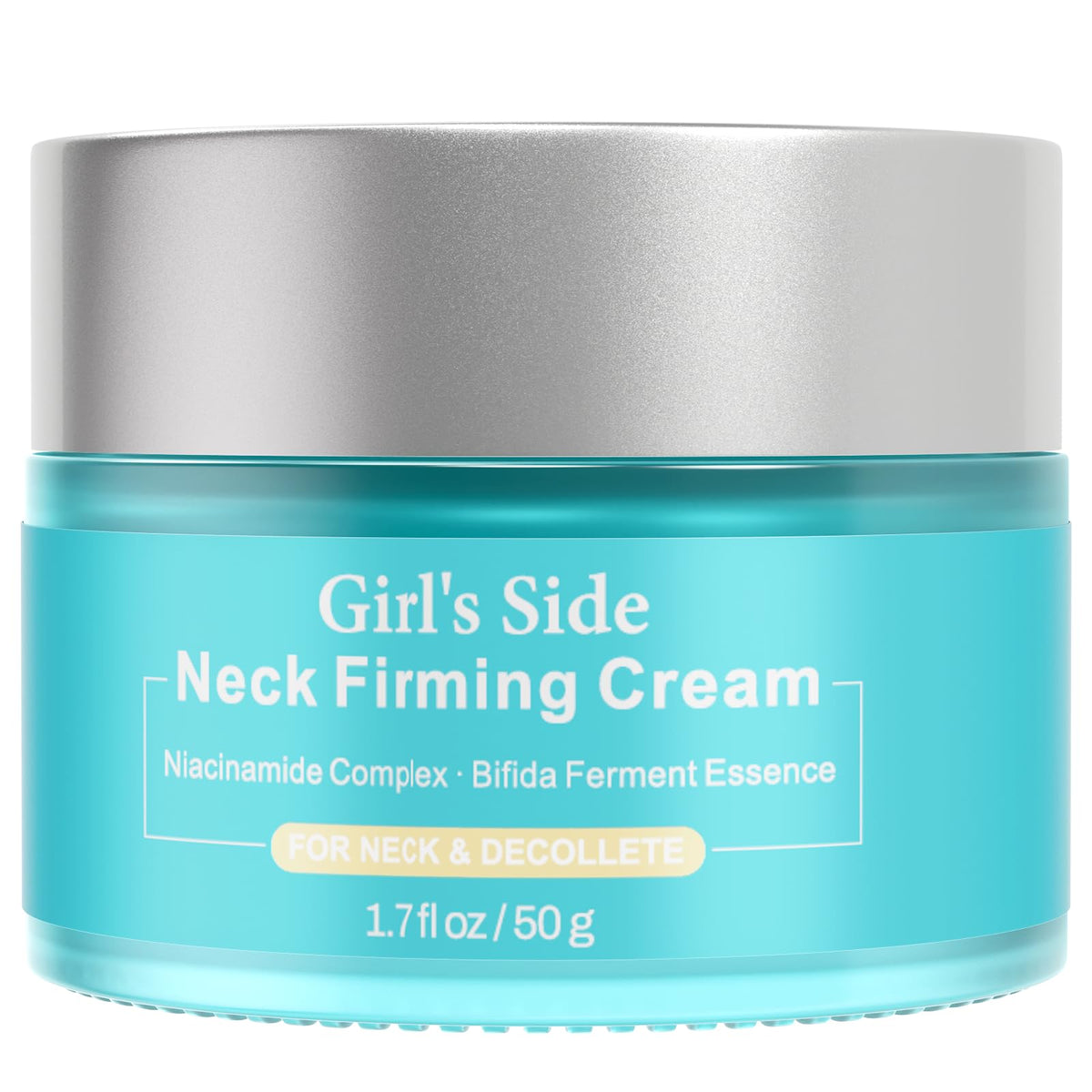 Girl's side bouteille de crème raffermissante pour le cou, hydratation durable.