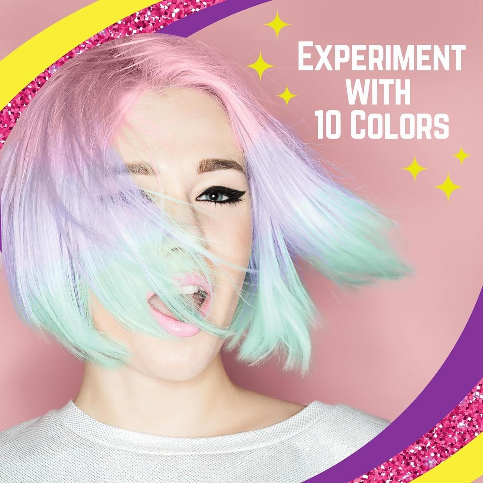 GirlZone crayons-cheveux-couleurs-vivides, visibles sur cheveux foncés et clairs.