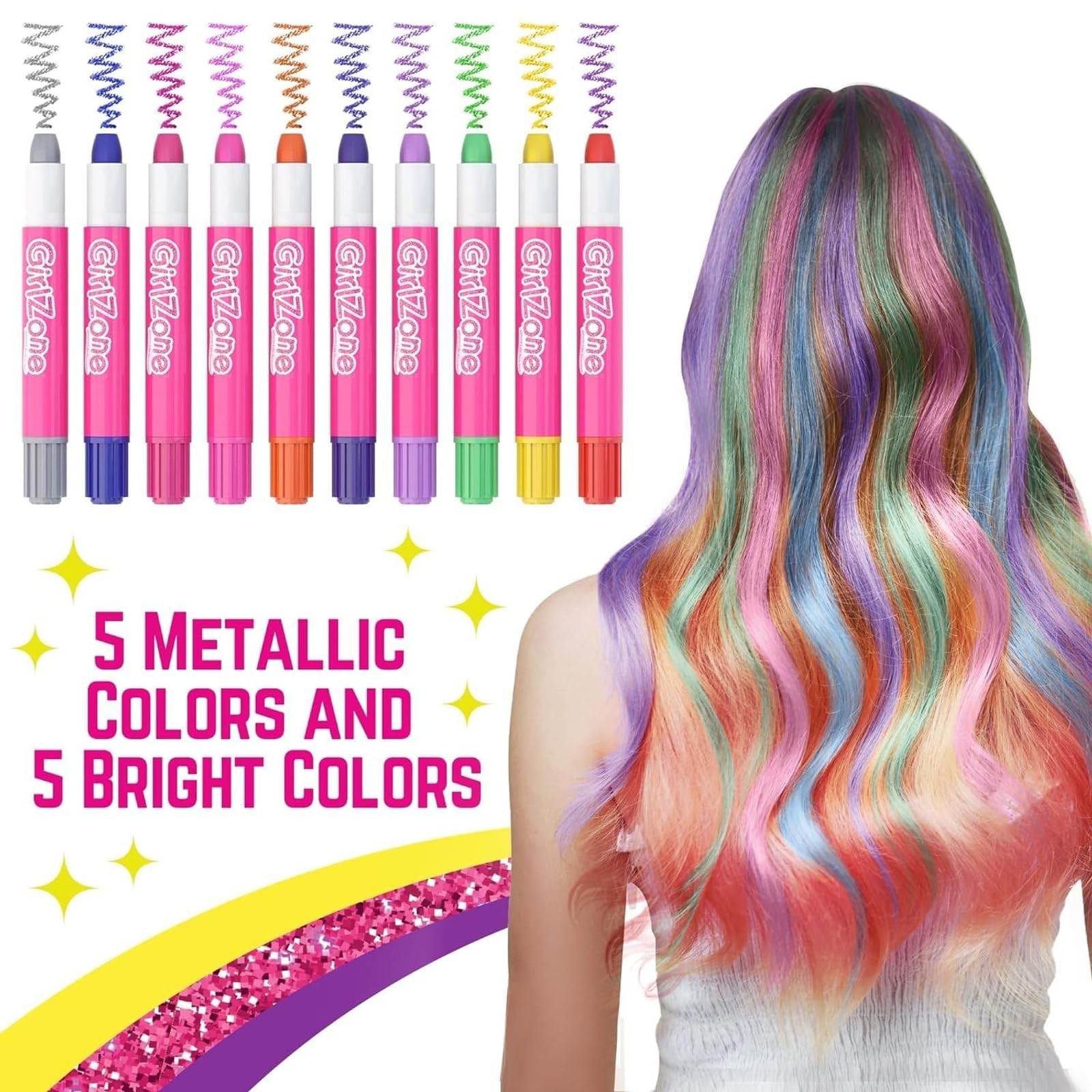 GirlZone crayons-cheveux-enfant-application-torsion, pratique et sûre pour les petites mains.