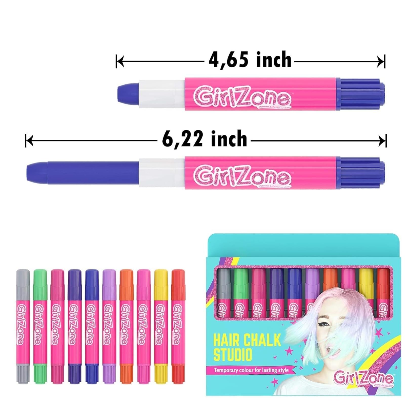 GirlZone crayons-cheveux-metalliques, brillants et faciles a assortir.
