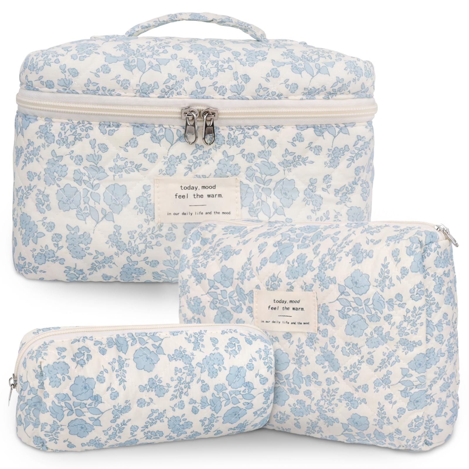 GISMTR trousse maquillage coton quilté Coquette fleurs, rangement élégant pour vos essentiels en voyage.