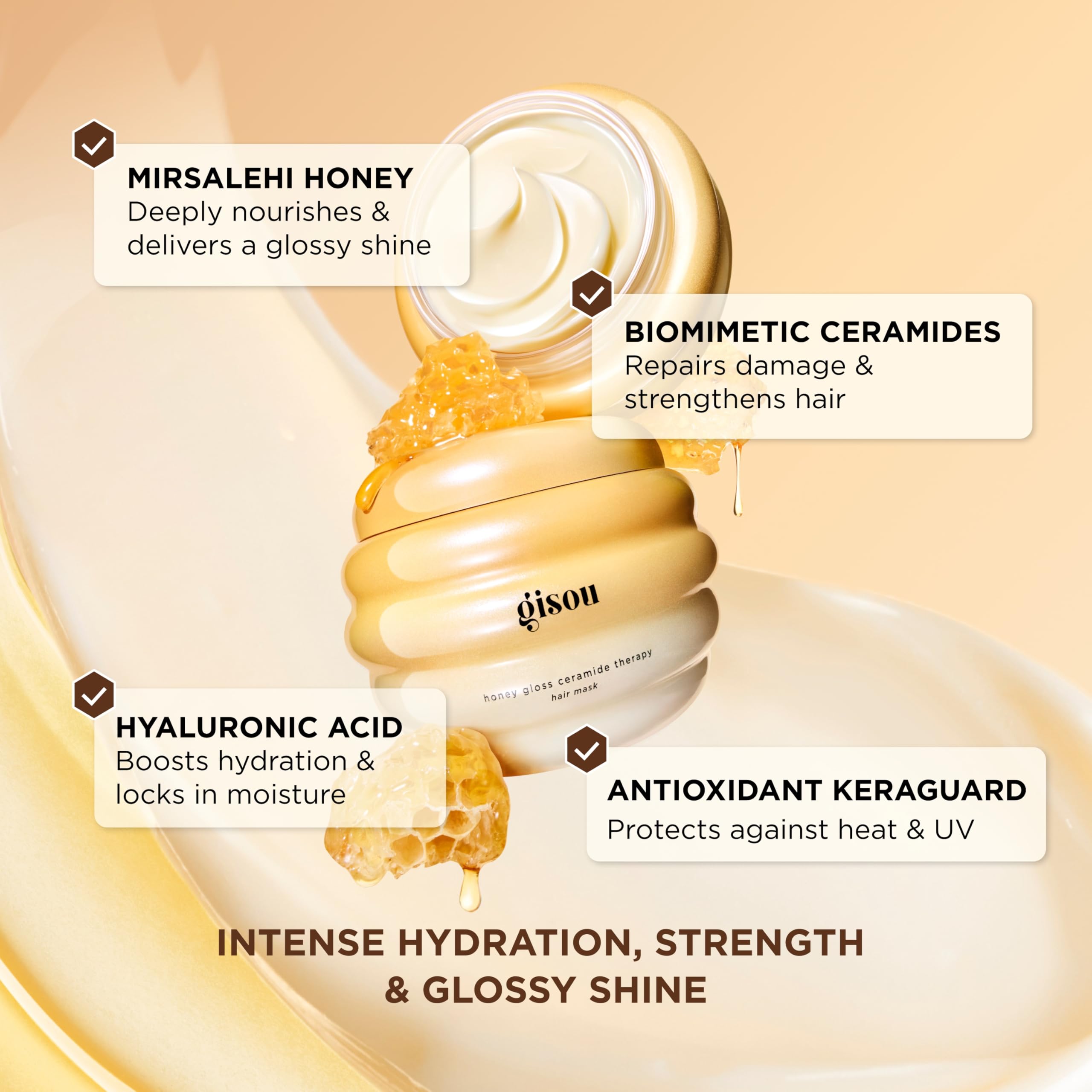 Gisou masque mini, application rapide après-shampooing pour brillance.