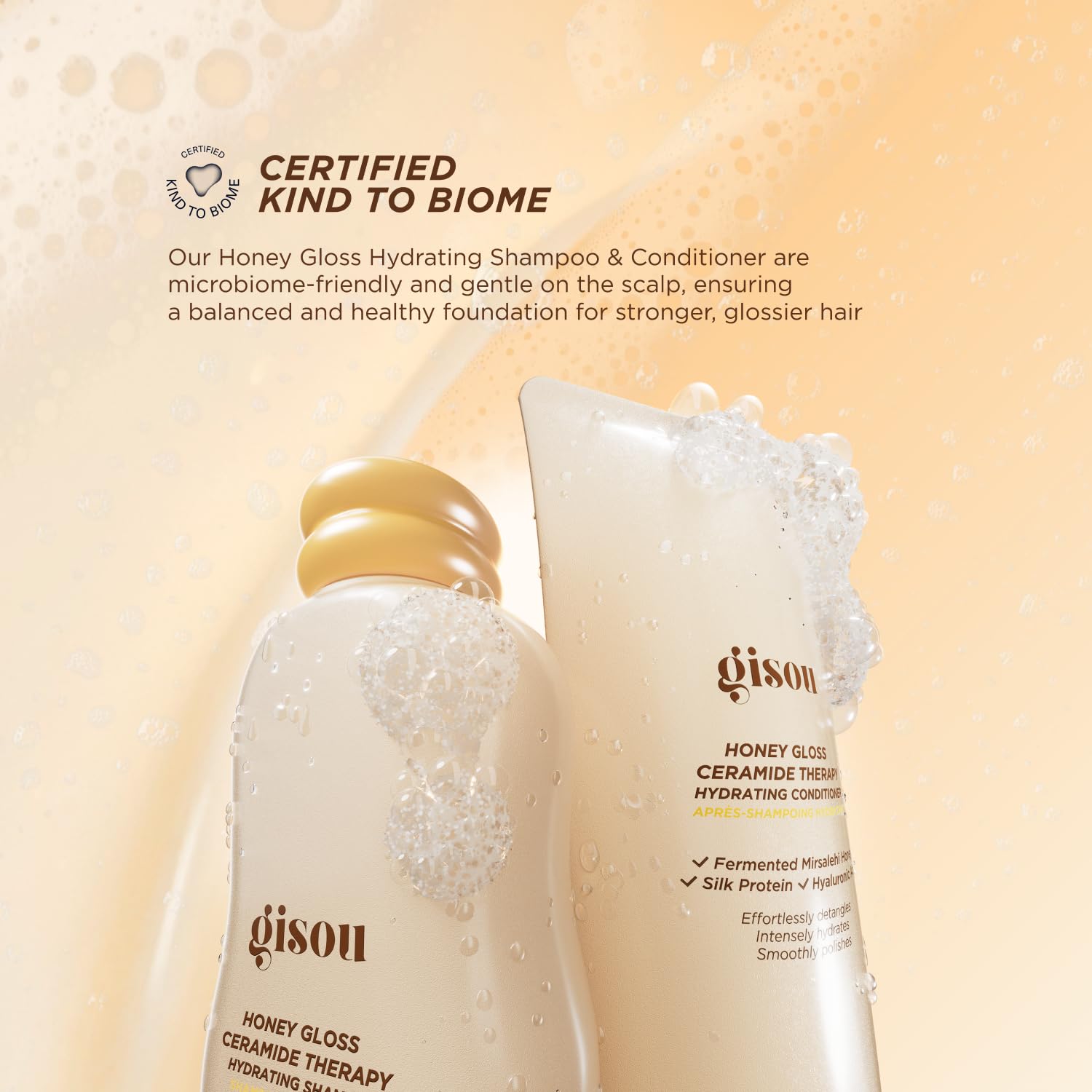 Gisou Honey Gloss Ceramide Therapy Shampoo - Hydratation profonde avec acide hyaluronique.