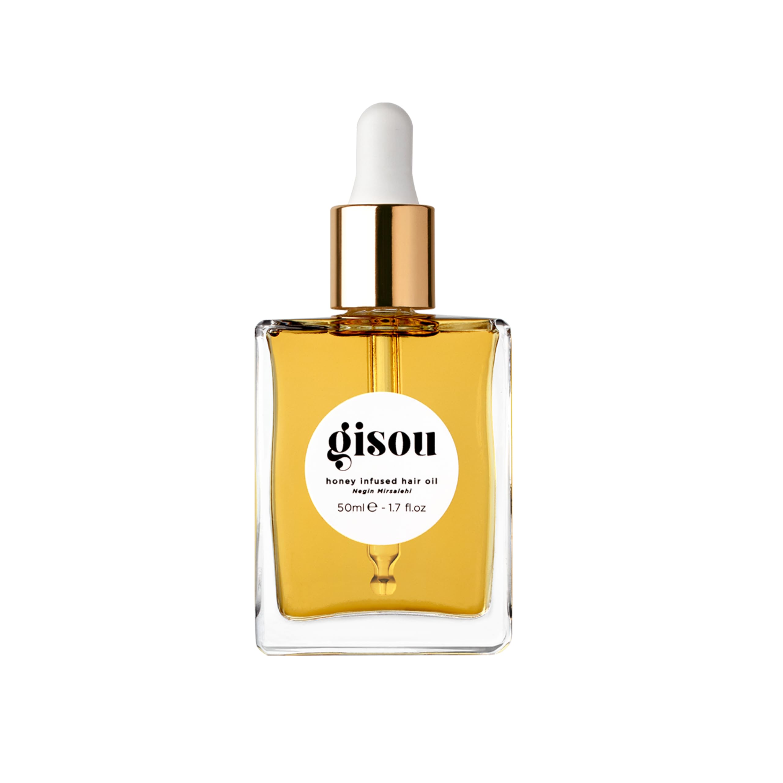 Gisou huile capillaire au miel, bouteille élégante, hydratation durable et brillance.