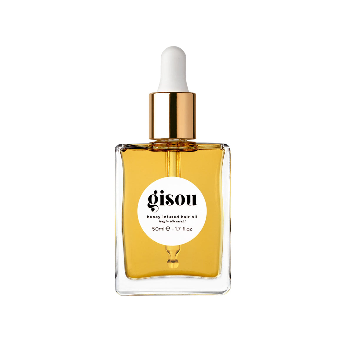 Gisou huile capillaire au miel, bouteille élégante, hydratation durable et brillance.