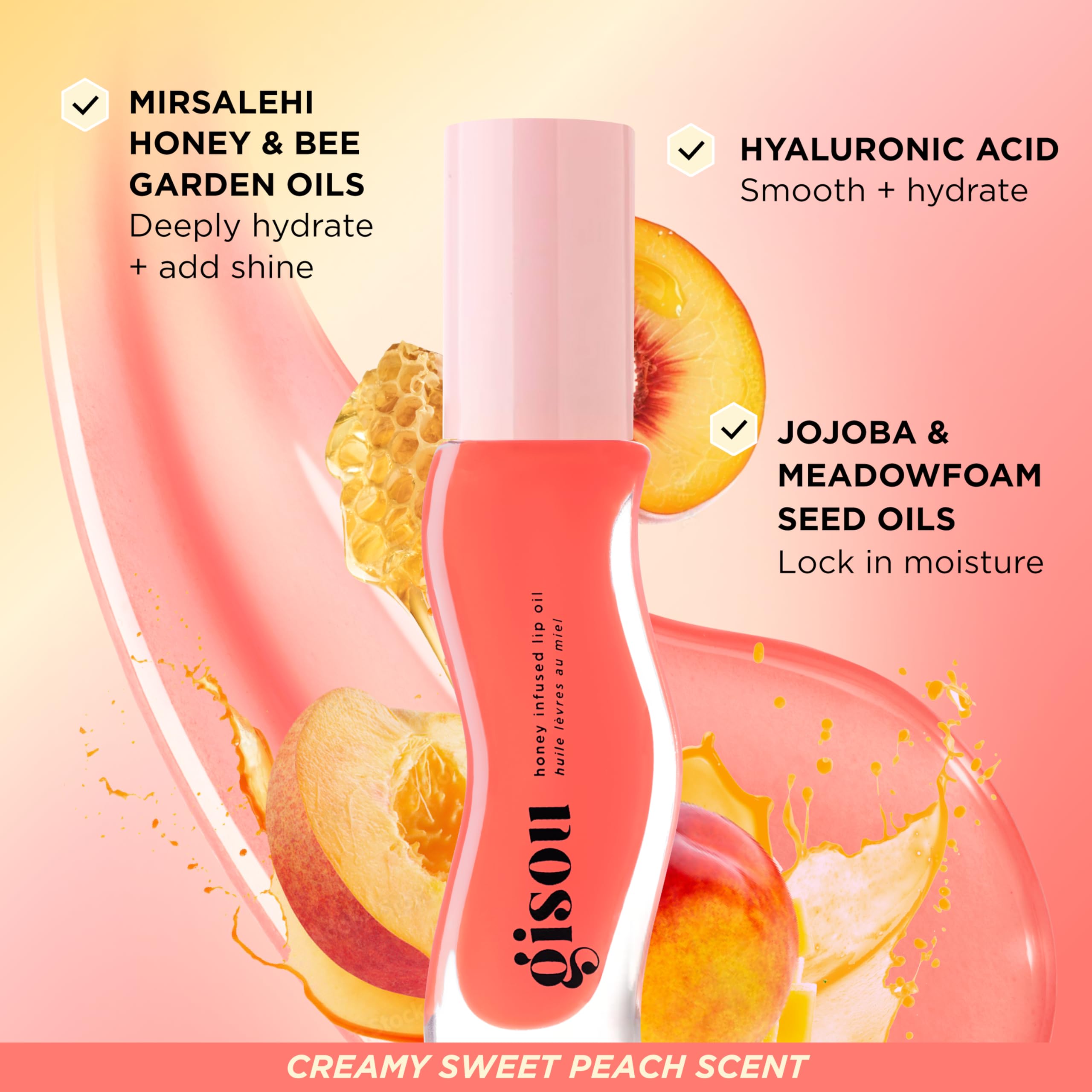 Gisou huile lèvres usage seul ou sur rouge pour plus d’hydratation et de couleur.