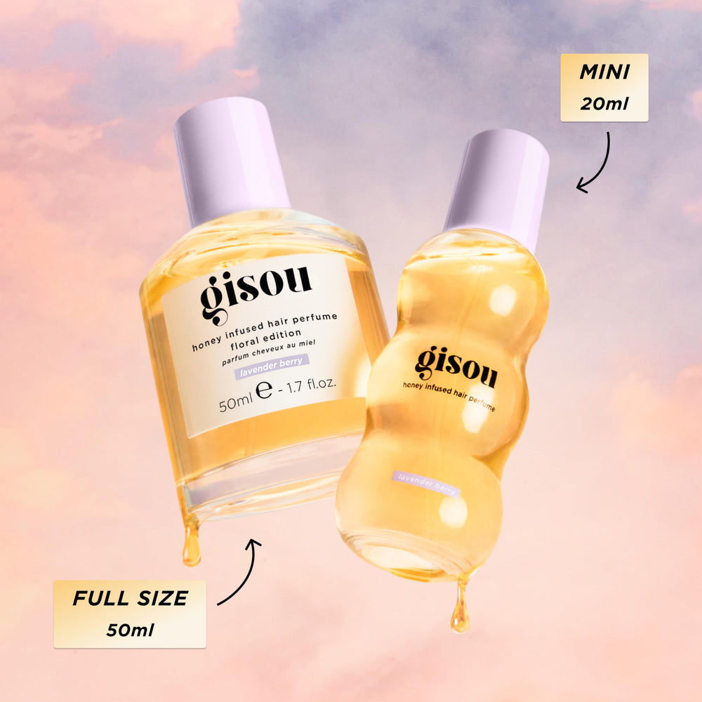 étiquette gisou sur mini parfum, usage rapide après lavage.