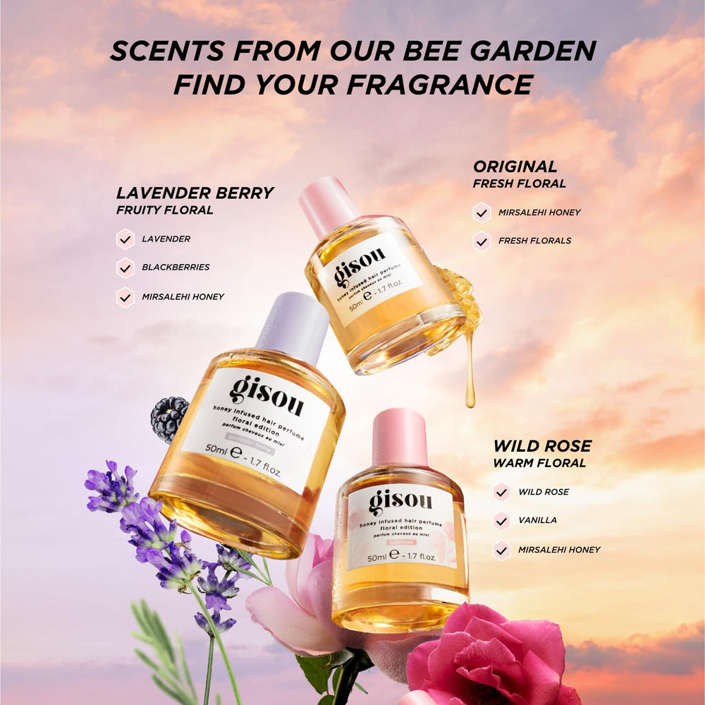 Gisou parfum-cheveux-miel mini-apres-lavage : retouche rapide pour plus de brillance.