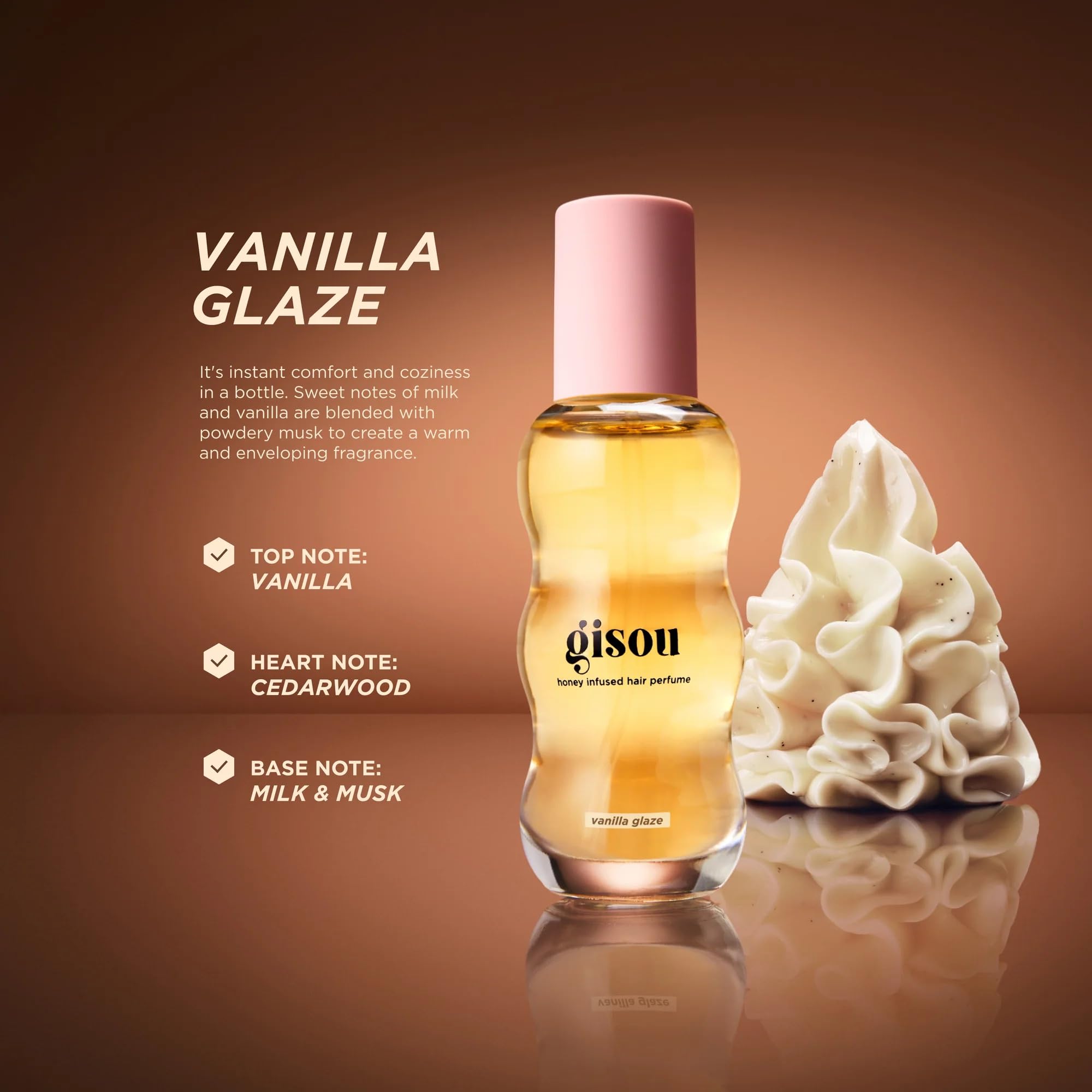 Gisou, application légère via l'applicateur, parfum qui tient sans alourdir.