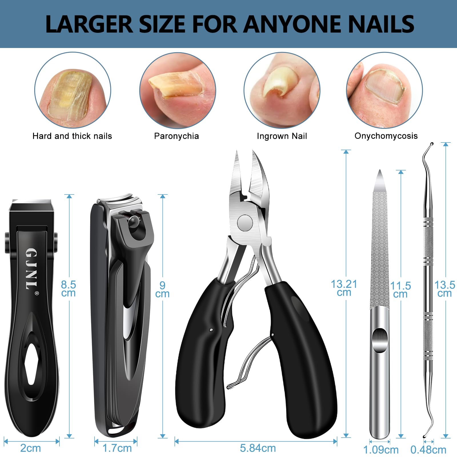 GJNL coupe-ongles 16 mm, grande ouverture pour ongles épais.