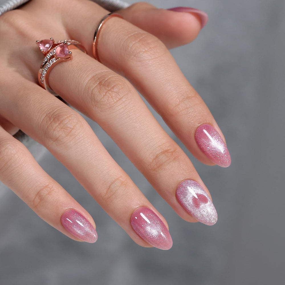 GJZEZ Ongles amande cœur rose Saint-Valentin, allure naturelle et élégante