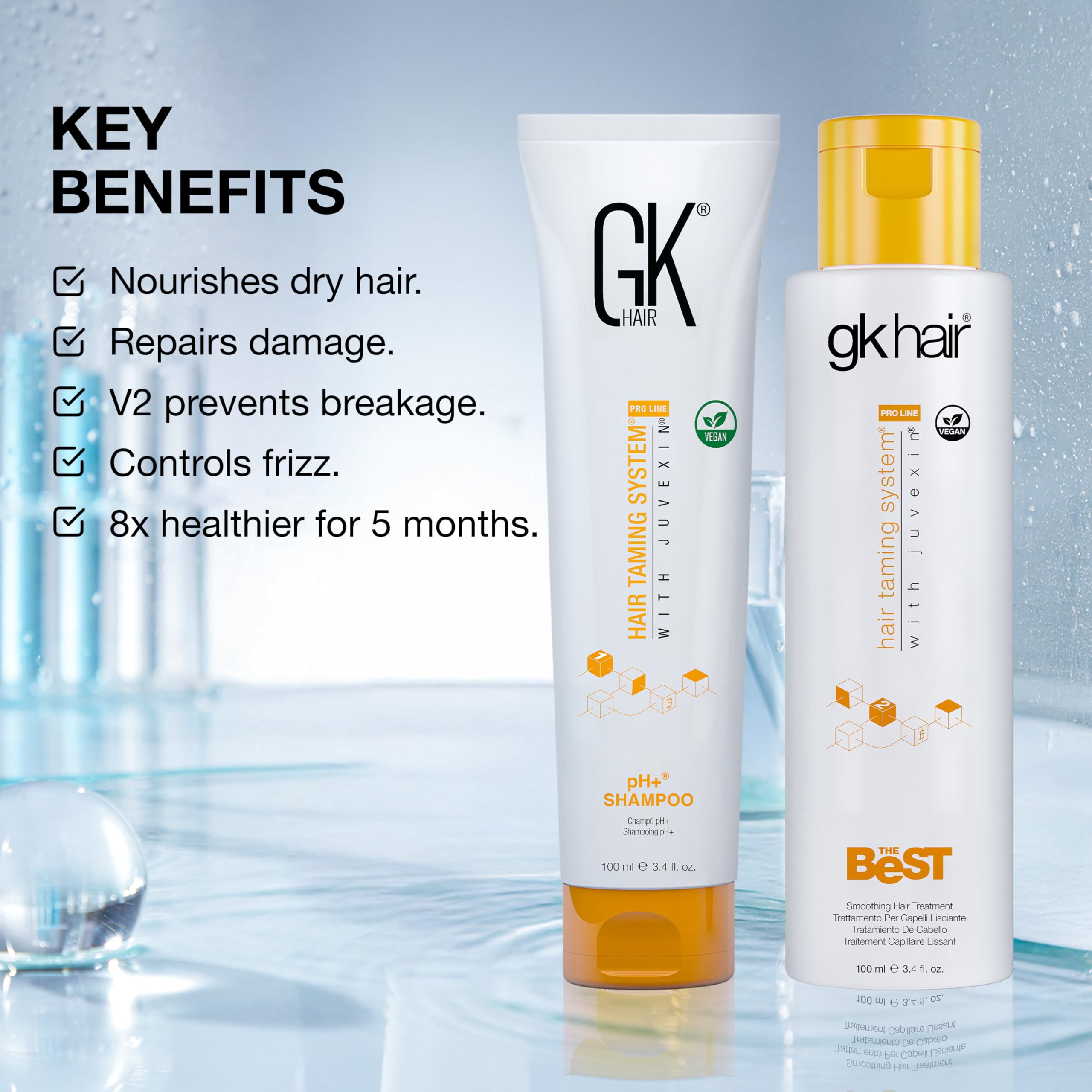 GK Hair brillance-cheveux : éclat et vitalité visibles.