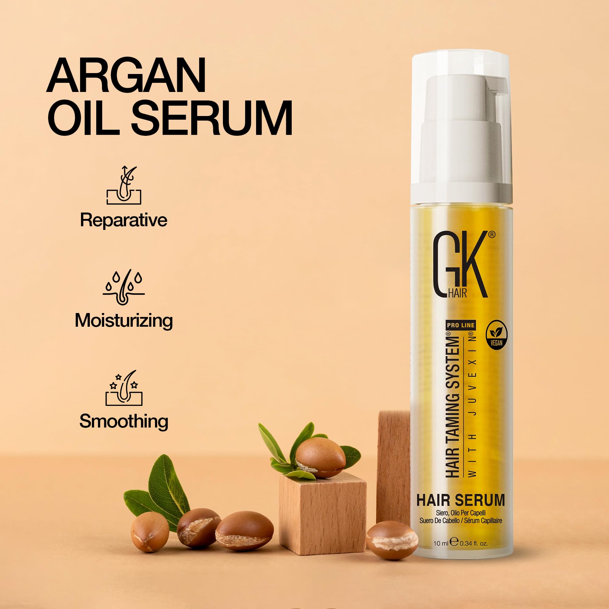 GK HAIR Huile d’Argan format voyage apporte brillance durable pour tous types de cheveux.