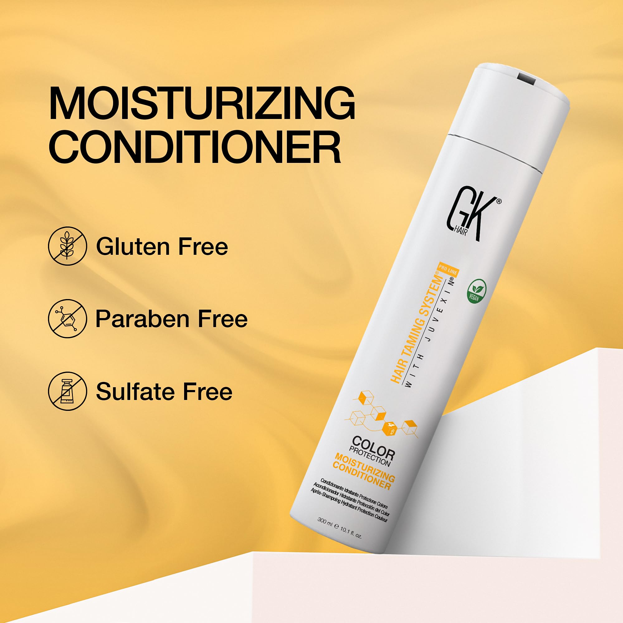 Utilisation quotidienne GK HAIR Hydrate sans sulfates sur cheveux mouillés.
