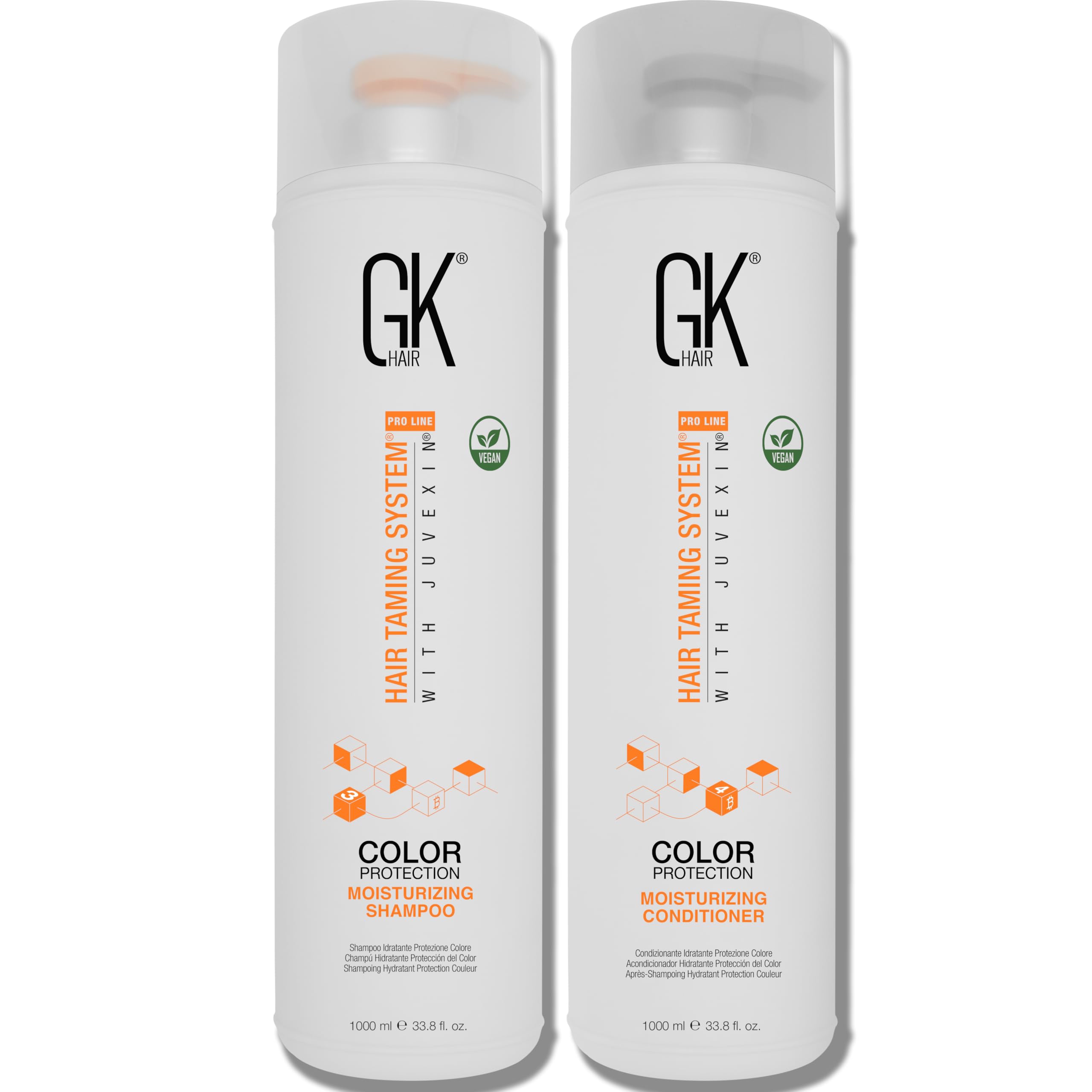 GK HAIR Shampoing hydratant en bouteille, nourrissant les longueurs et protégeant la couleur.