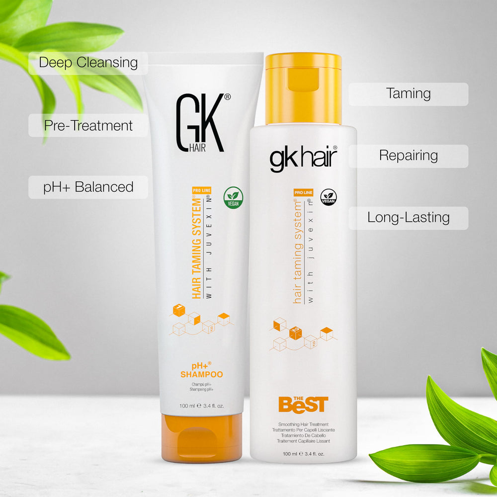 GK Hair shampoing pH clarifiant : nettoie et ouvre les cuticules pour lisser.