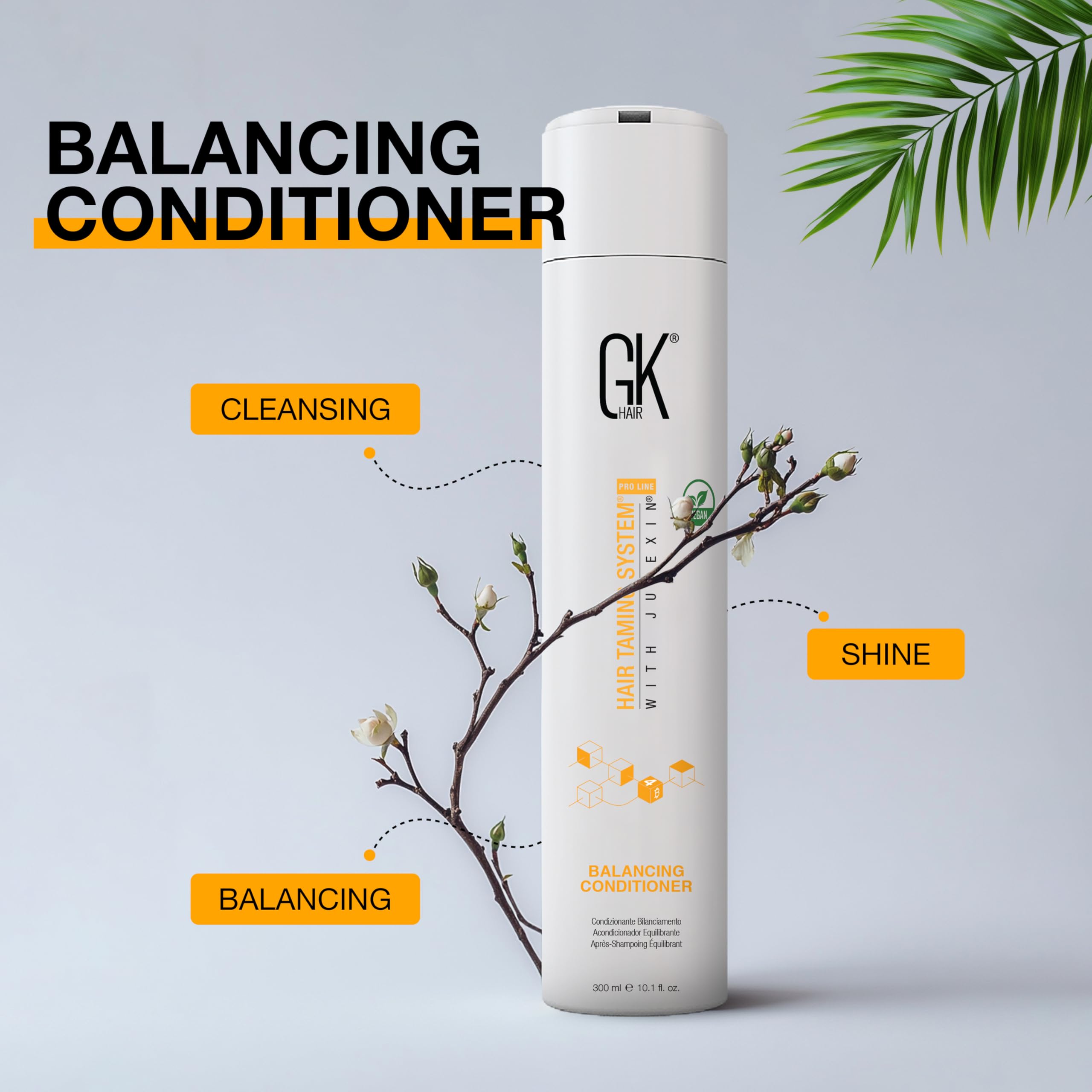 GK HAIR Balance: premier plan cuir chevelu équilibré et cheveux sains.