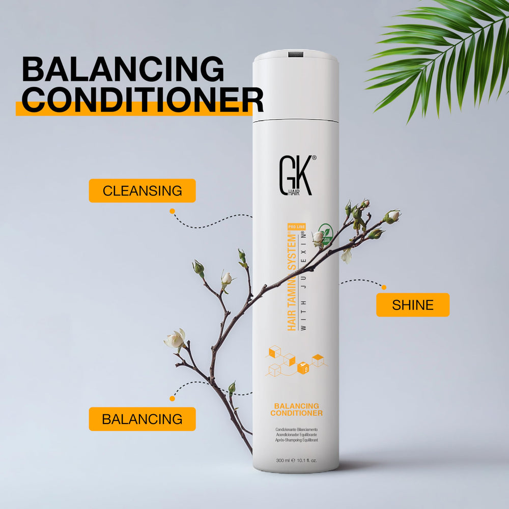 GK HAIR Balance: premier plan cuir chevelu équilibré et cheveux sains.