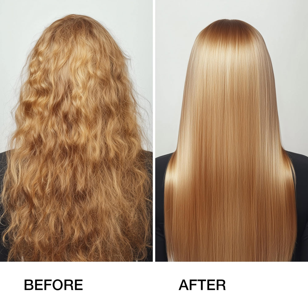 Avant-après GK Hair Coco cheveux lisses et maîtrisés