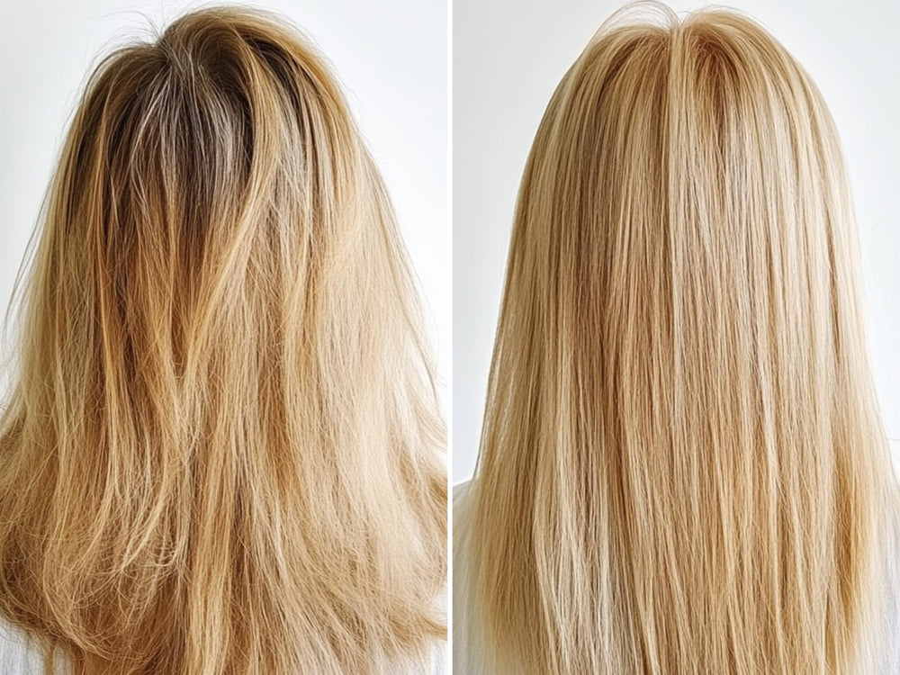 GK HAIR Bombshell: cheveux après application, fini doux et velouté.