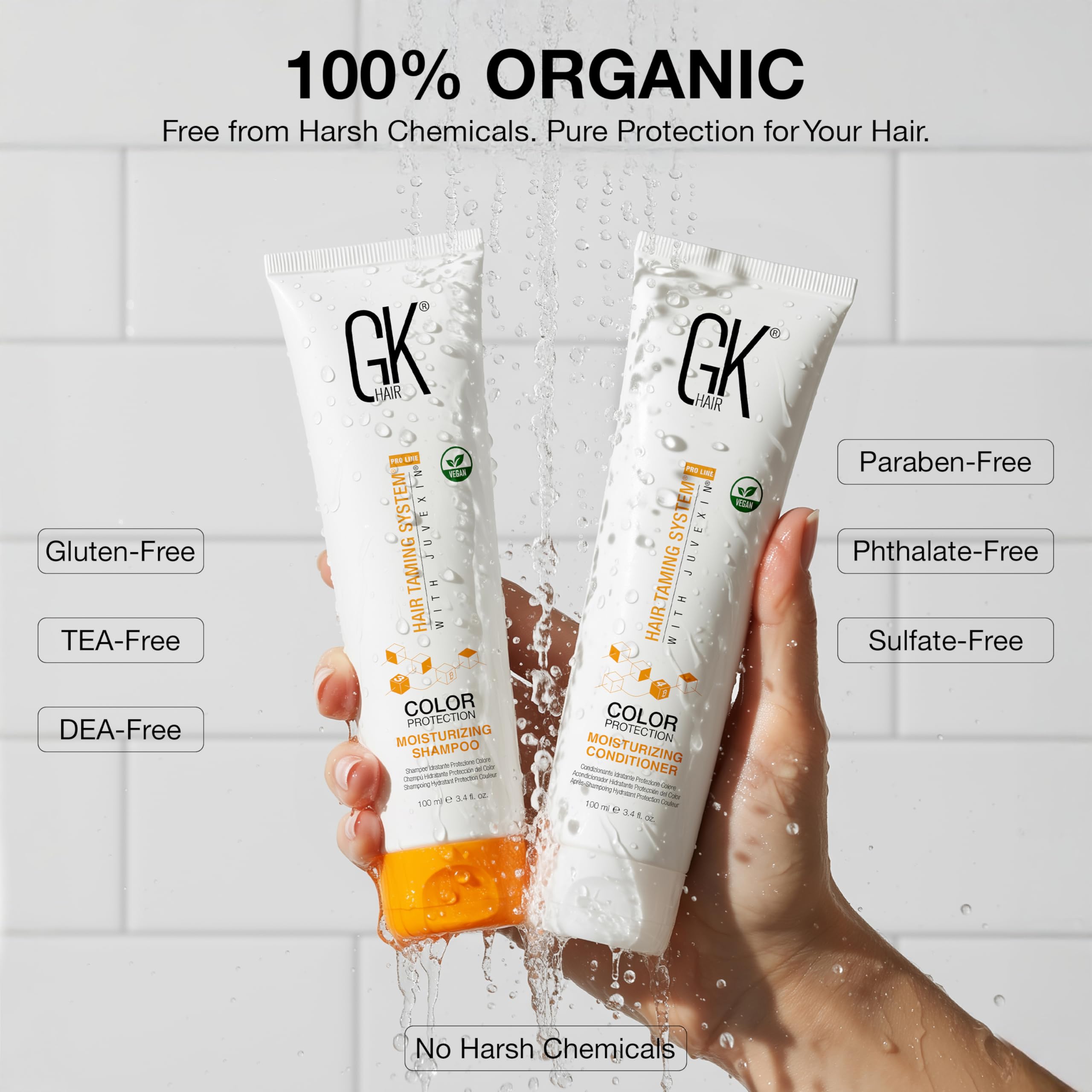 GK Hair anti-frisottis et brillance naturelle pour cheveux colorés.