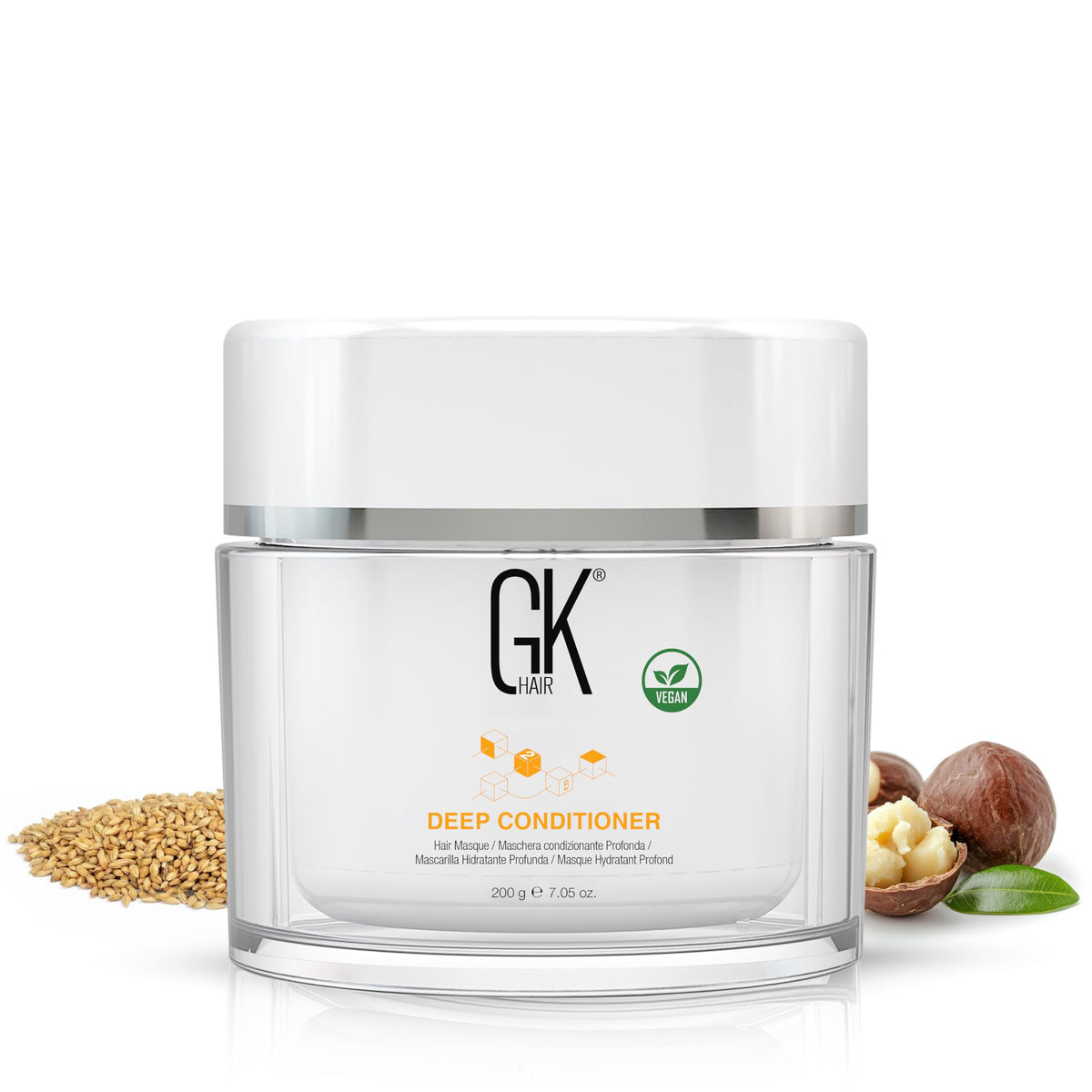 GK HAIR Masque capillaire vegan – bouteille prête pour un soin profond.