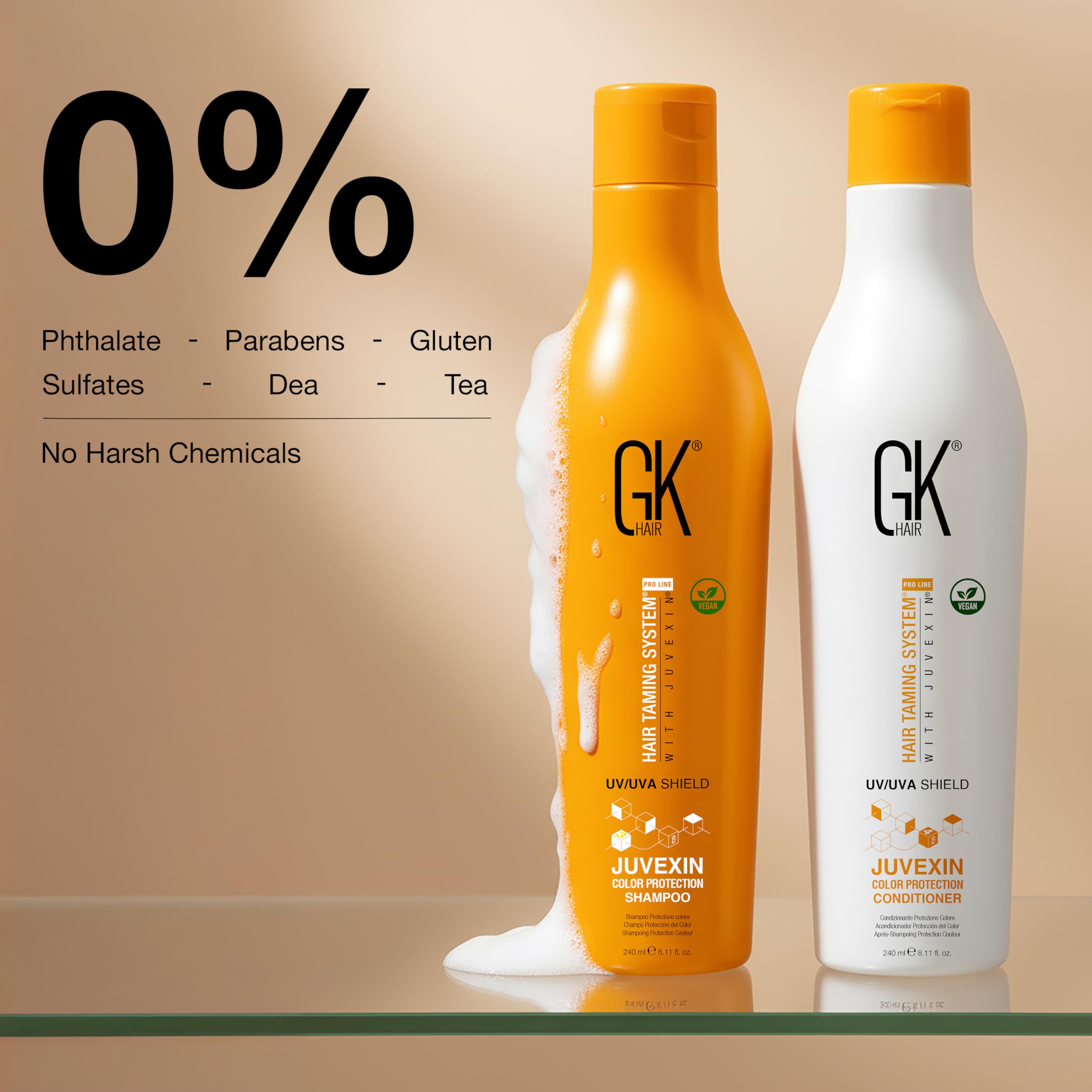 GKHair Shield Shampoo, flacon-cheveux-hydrates, apporte douceur et brillance après le lavage.