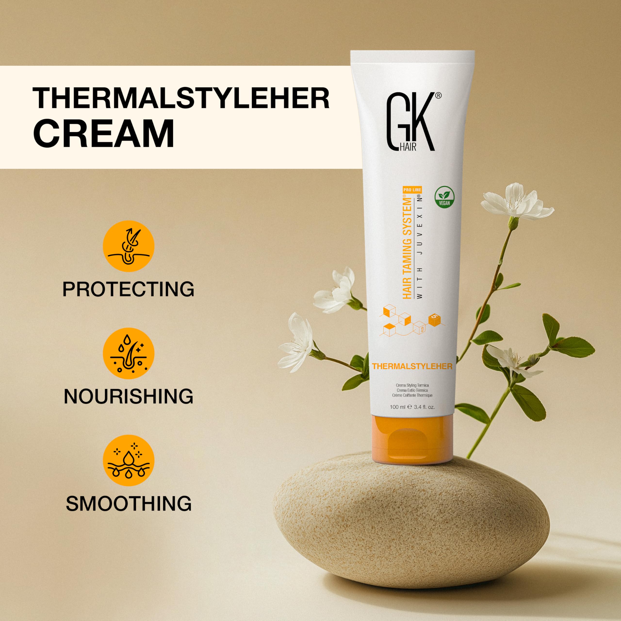 Ingrédients naturels et kératine dans GK Hair ThermalStyleHer