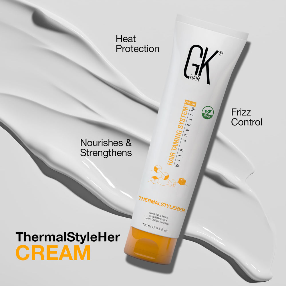 Protection anti frisottis avec GK Hair ThermalStyleHer sur les mèches