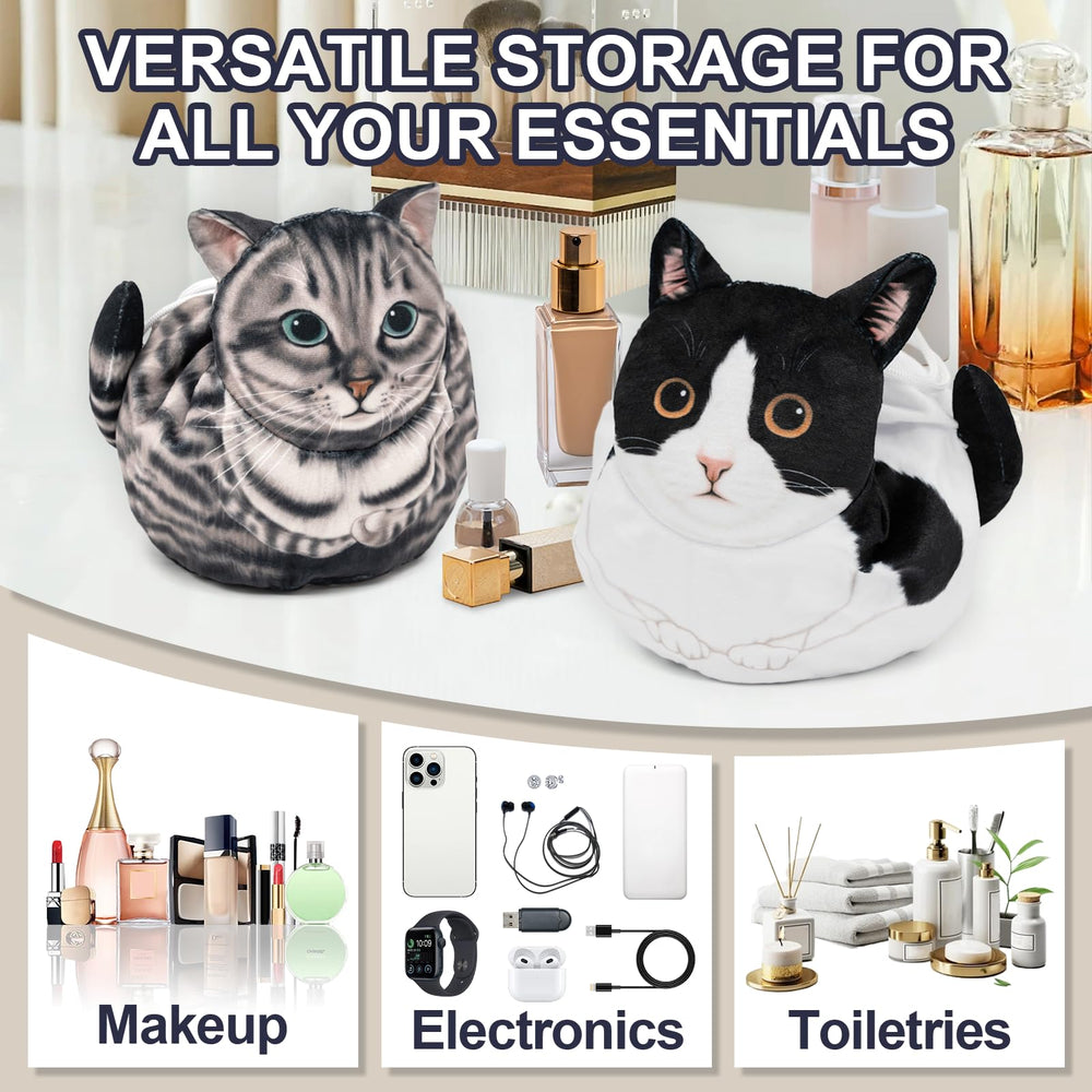 Trousse GKIOYRO chat gris, fermeture cordon rapide et sécurisée.