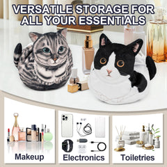Trousse GKIOYRO chat gris, fermeture cordon rapide et sécurisée.